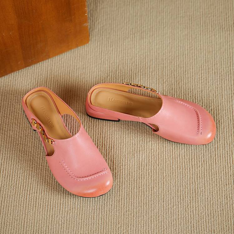 Orli Side Cut-Out Genuine Leather Mules