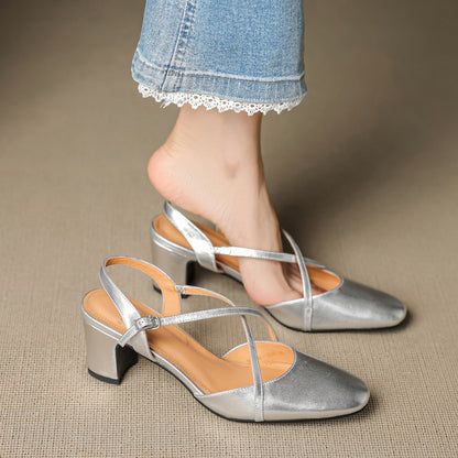 Norea Genuine Leather Cross Strap Heels