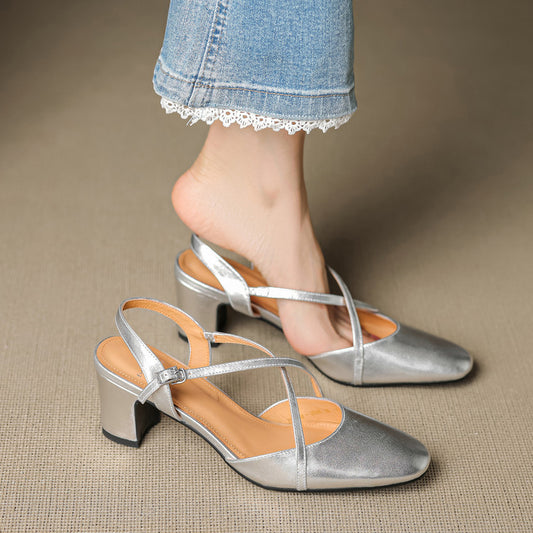 Norea Genuine Leather Cross Strap Heels
