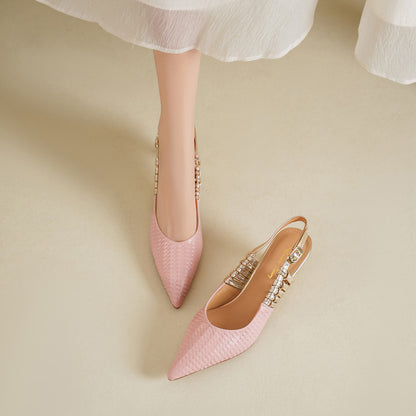 Vessa Genuine Leather Slingback Kitten Heels