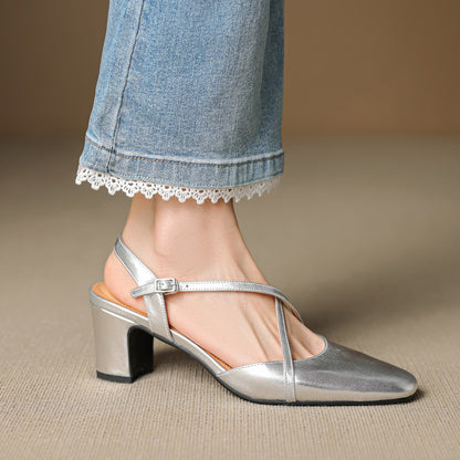 Norea Genuine Leather Cross Strap Heels