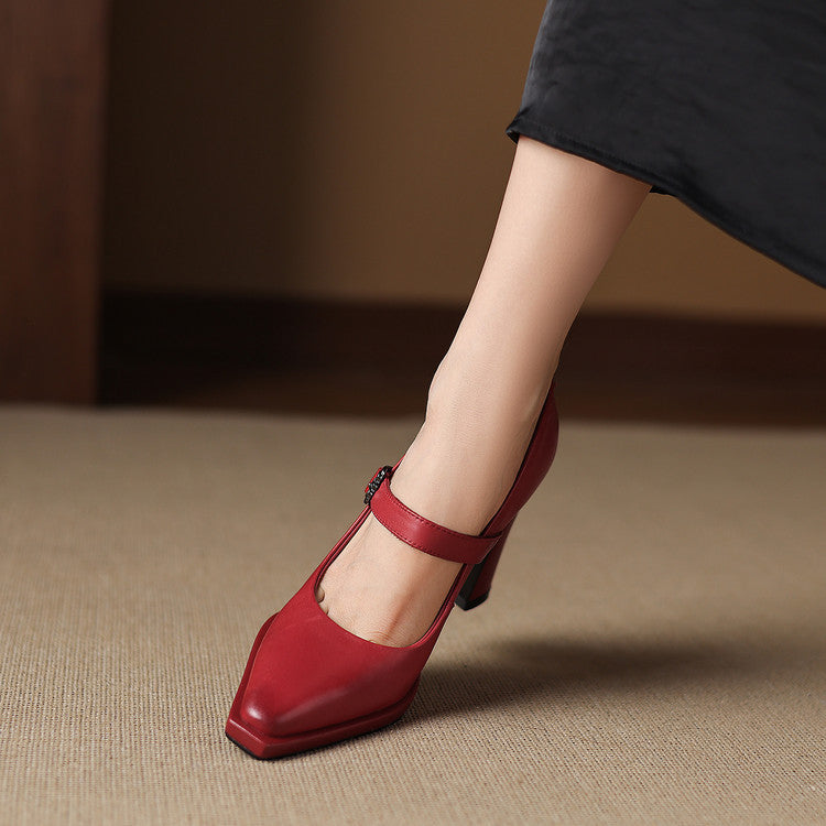 Eda Genuine Leather Heels