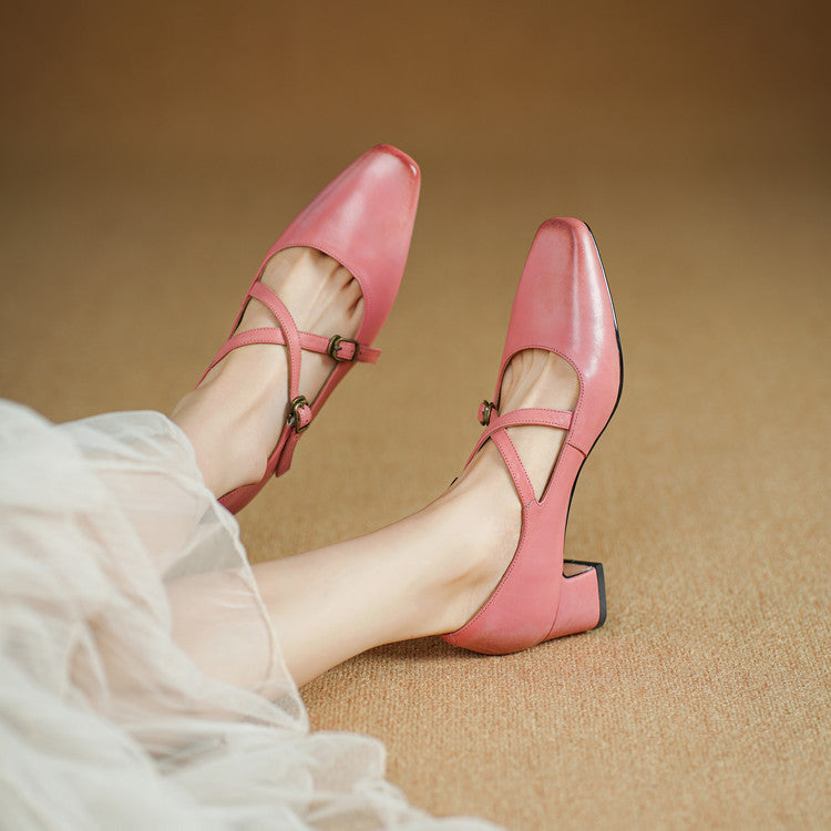 Kesia Genuine Leather Crisscross Strap Heels