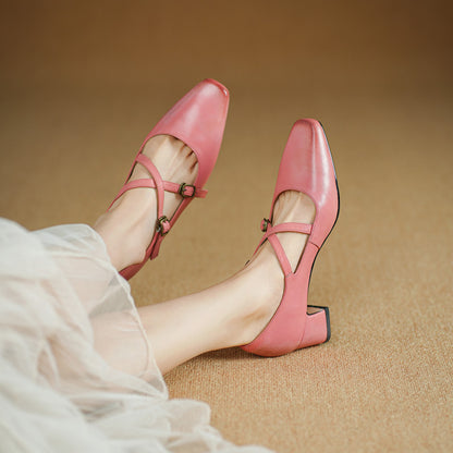 Kesia Genuine Leather Crisscross Strap Heels