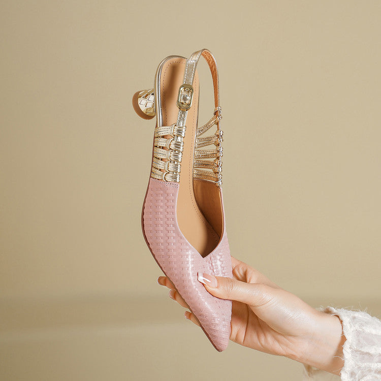 Vessa Genuine Leather Slingback Kitten Heels