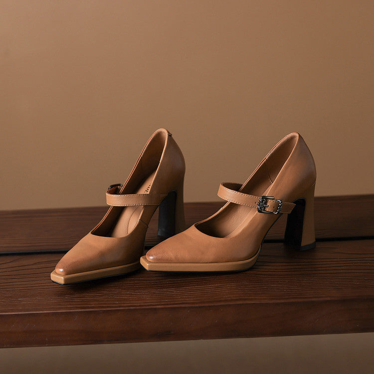 Eda Genuine Leather Heels