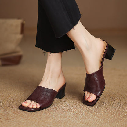Lori Genuine Leather Open-Toe Mules