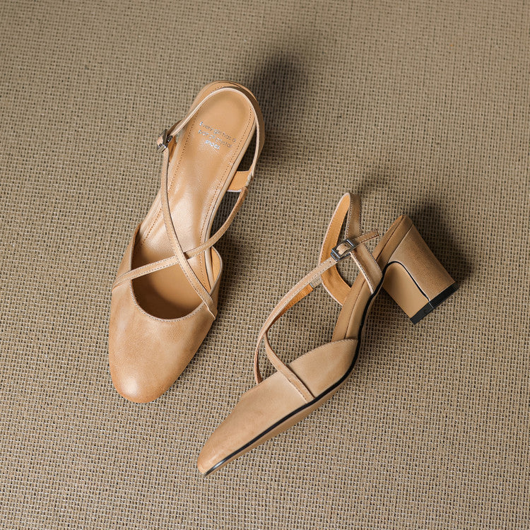 Norea Genuine Leather Cross Strap Heels