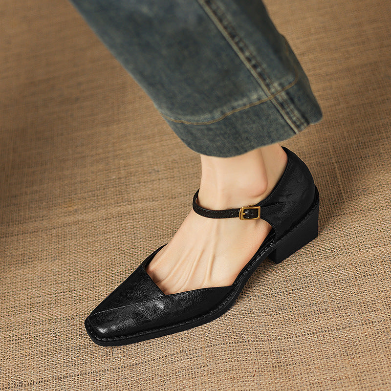 Elra Genuine Leather Mary Jane Heels