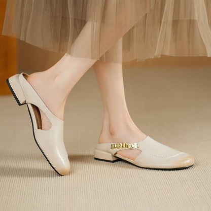 Orli Side Cut-Out Genuine Leather Mules