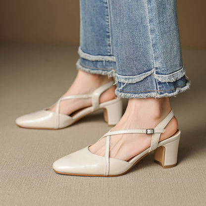 Norea Genuine Leather Cross Strap Heels