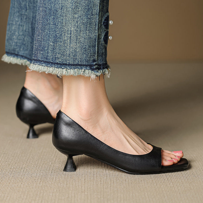 Doria Peep Toe Genuine Leather Heels