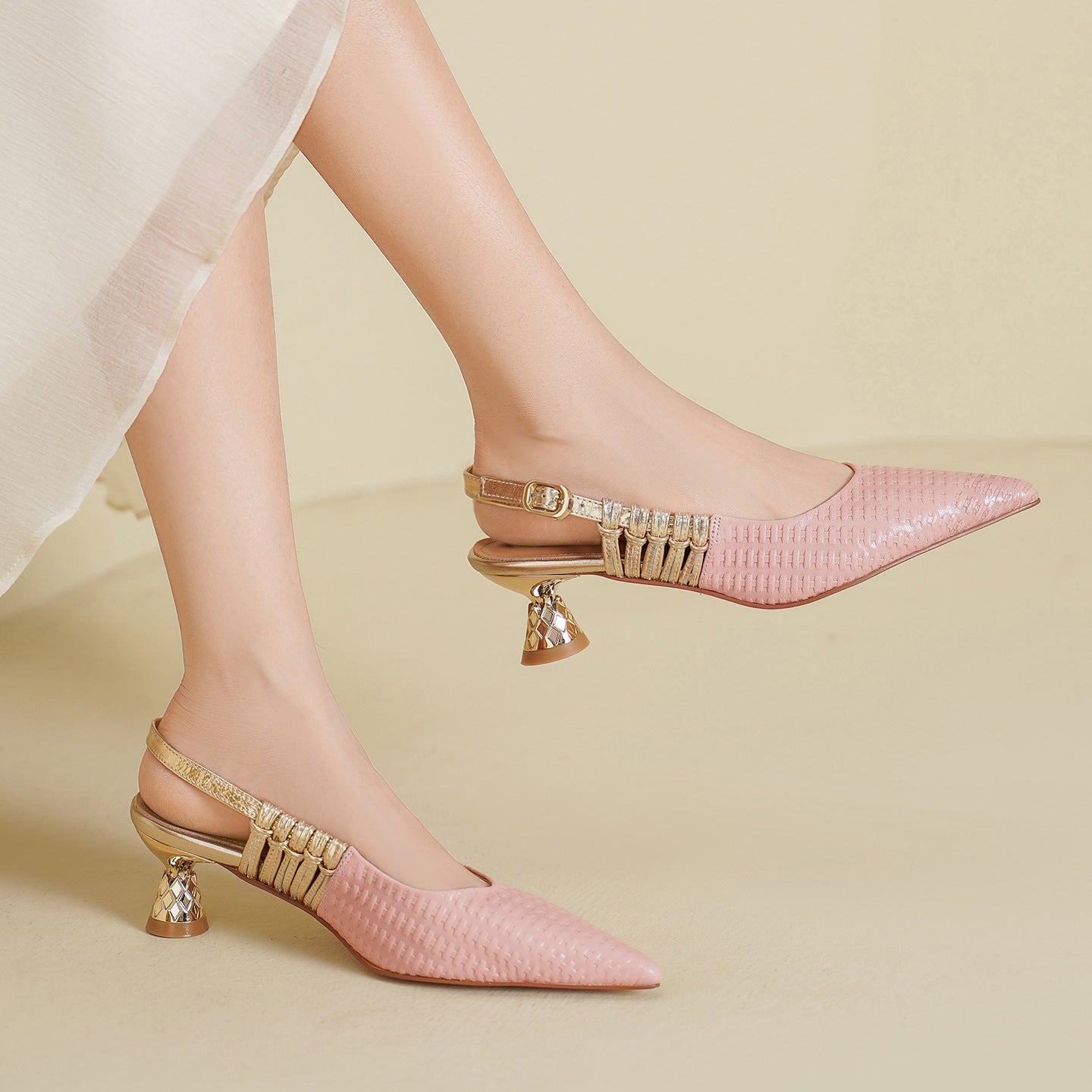 Vessa Genuine Leather Slingback Kitten Heels