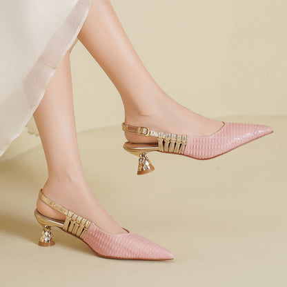 Vessa Genuine Leather Slingback Kitten Heels