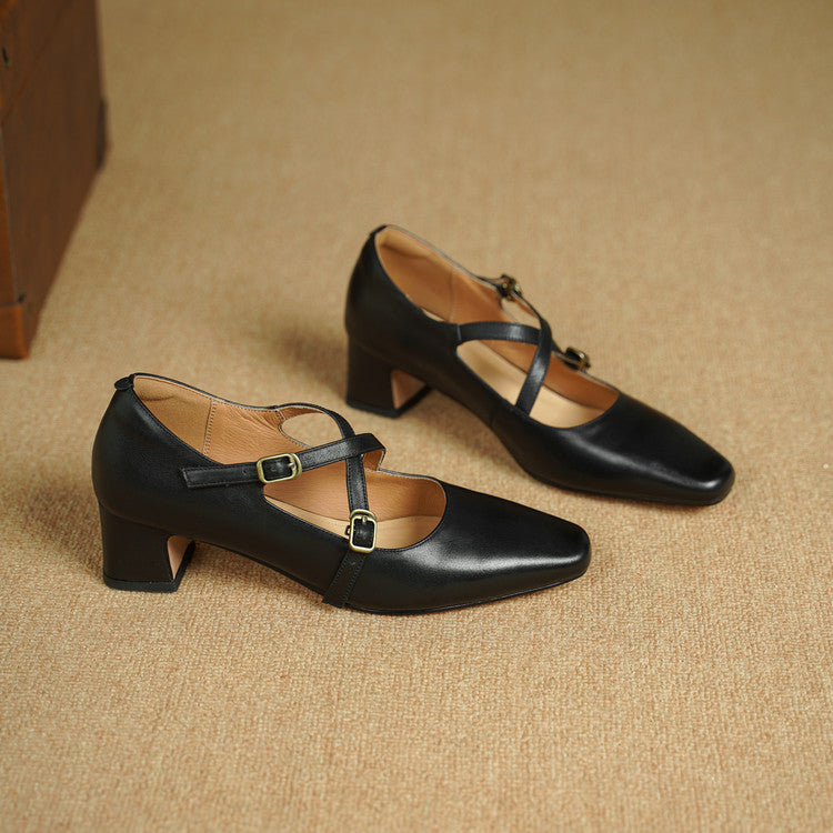 Kesia Genuine Leather Crisscross Strap Heels