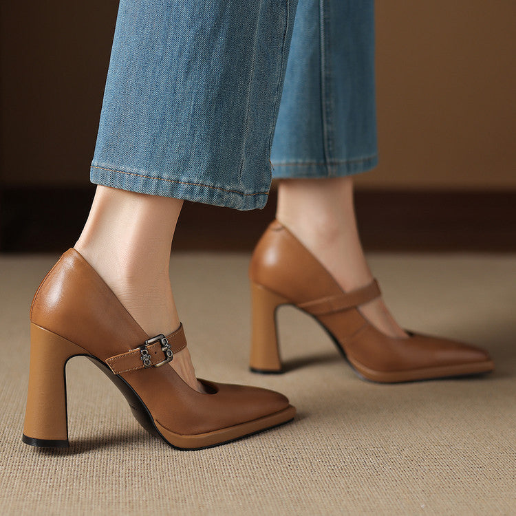 Eda Genuine Leather Heels