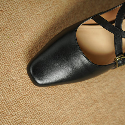 Kesia Genuine Leather Crisscross Strap Heels