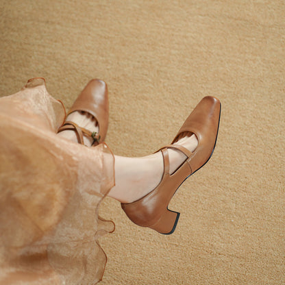 Kesia Genuine Leather Crisscross Strap Heels