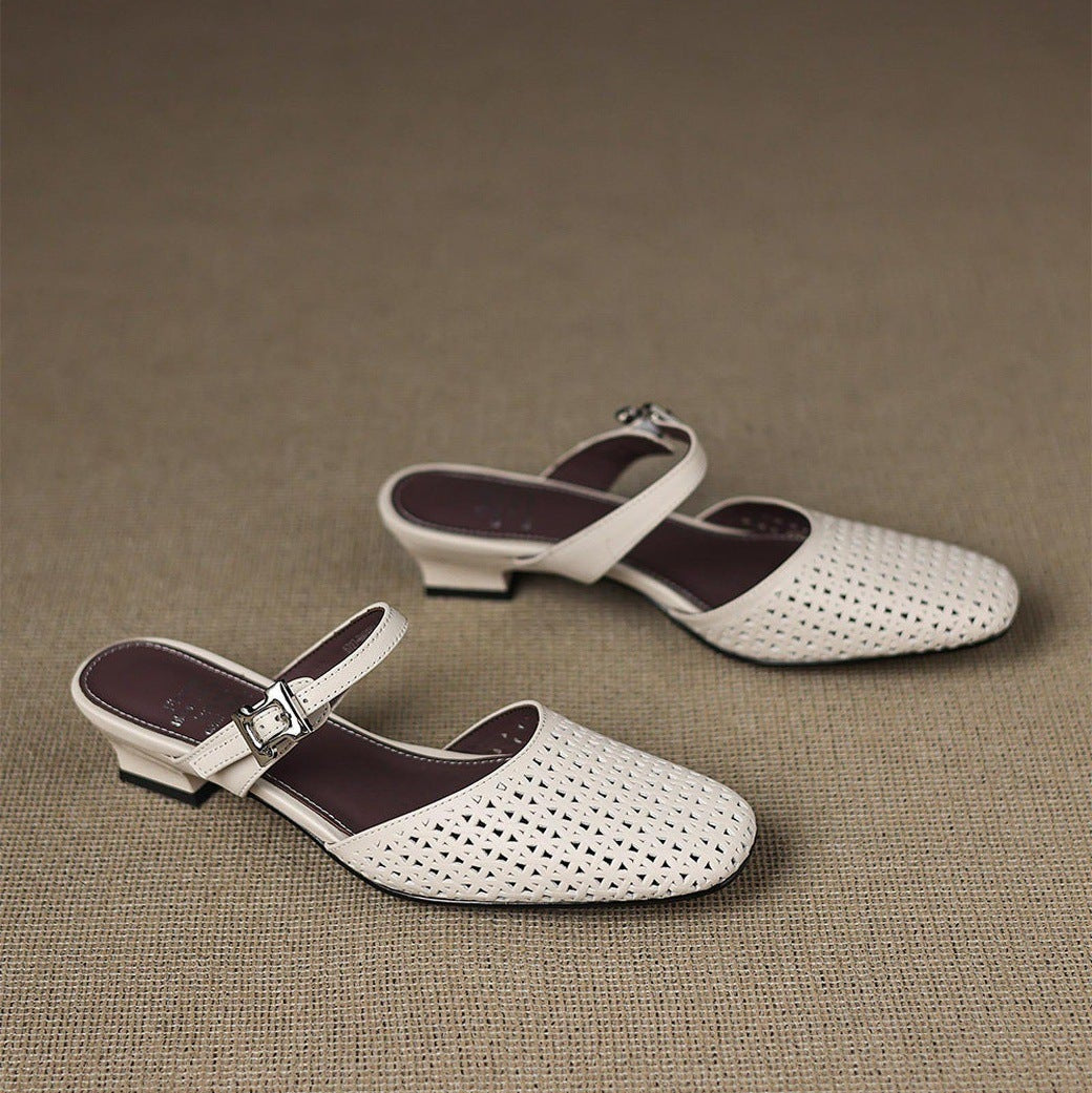 Mevi Genuine Leather Flat Mules
