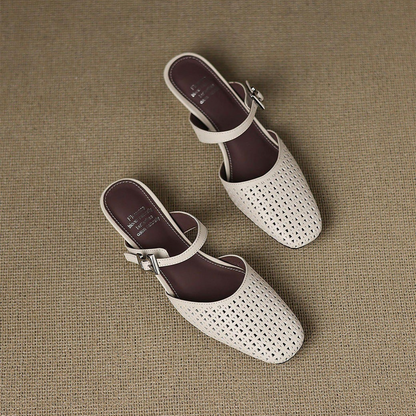 Mevi Genuine Leather Flat Mules