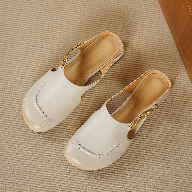 Orli Side Cut-Out Genuine Leather Mules