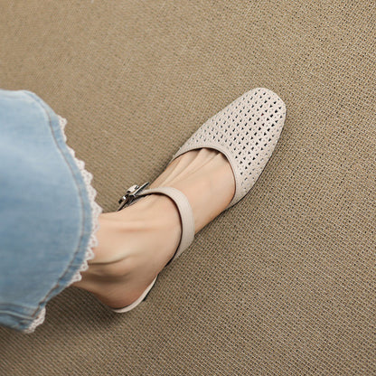 Mevi Genuine Leather Flat Mules