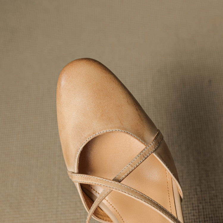 Norea Genuine Leather Cross Strap Heels