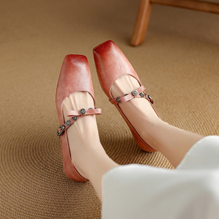 Neris Genuine Leather Mary Jane Flats