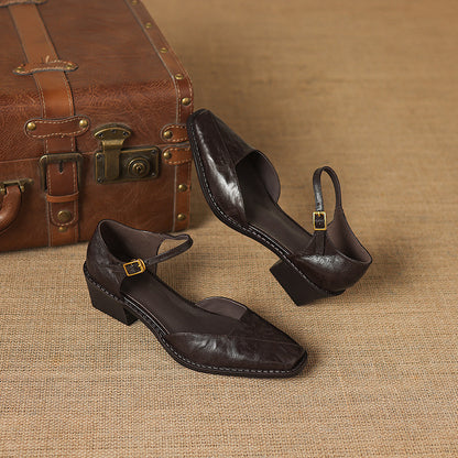 Elra Genuine Leather Mary Jane Heels