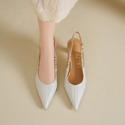 Vessa Genuine Leather Slingback Kitten Heels