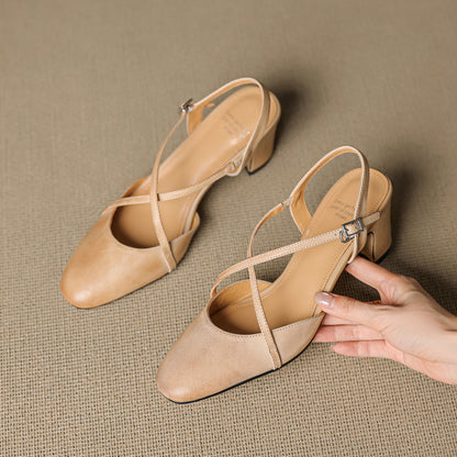 Norea Genuine Leather Cross Strap Heels