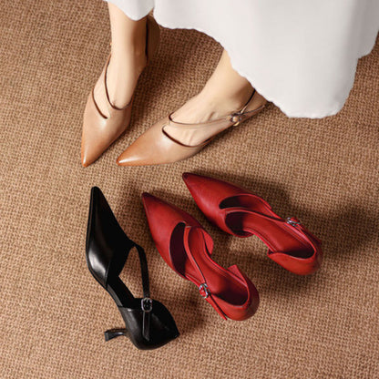 Deve Genuine Leather Crossover Strap Heels