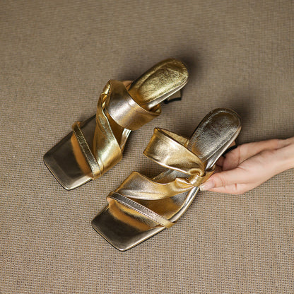 Zelen Genuine Leather Crossover Strap Sandals