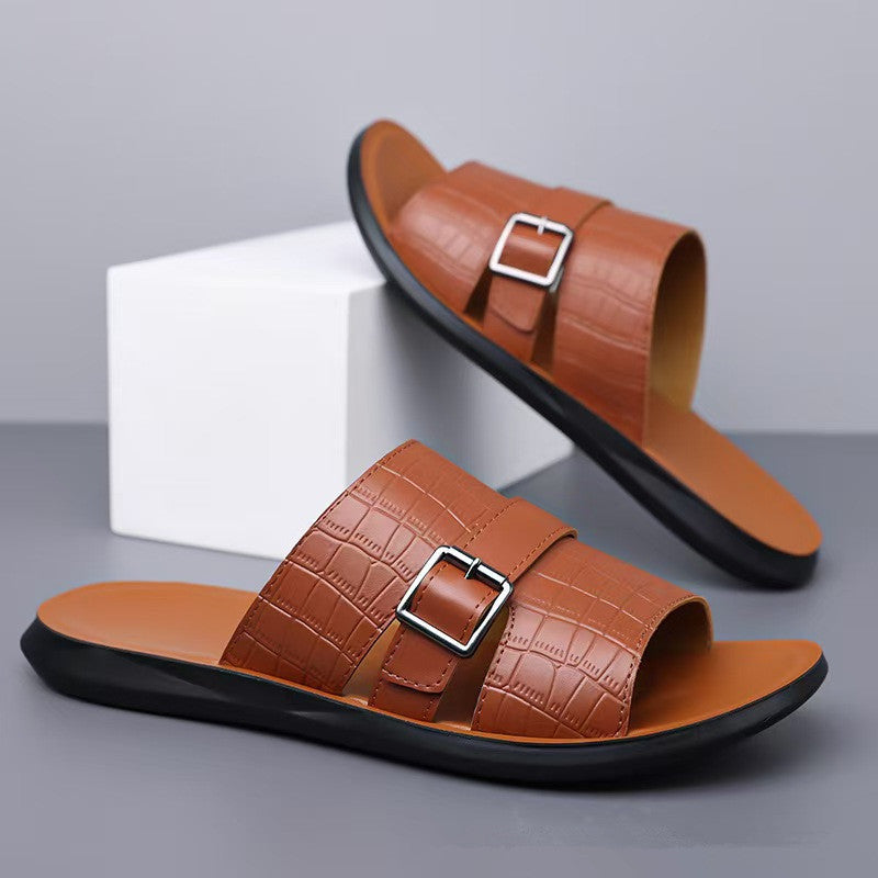 Daric Crocodile Pattern Leather Sandals
