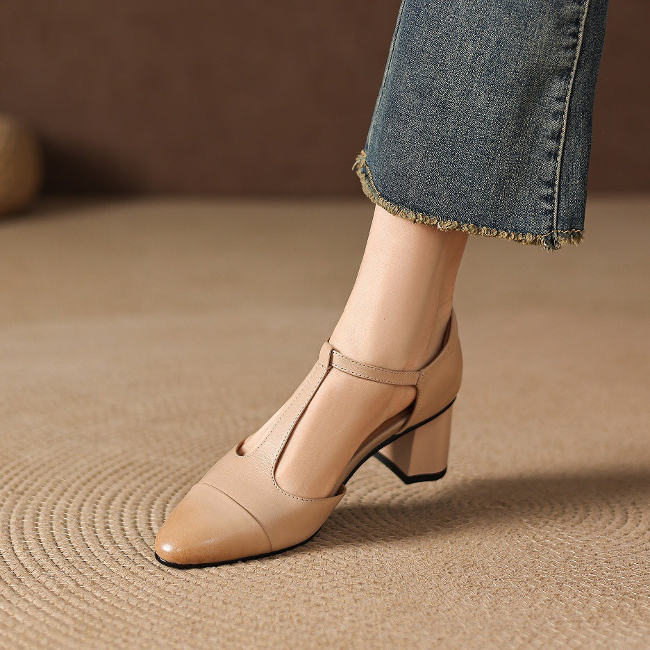Orena Genuine Leather T-Strap Heels