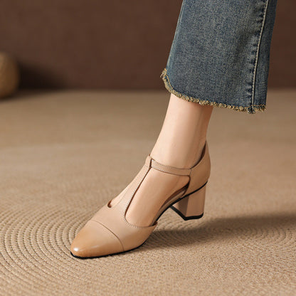 Orena Genuine Leather T-Strap Heels