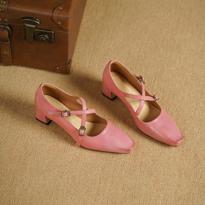 Kesia Genuine Leather Crisscross Strap Heels