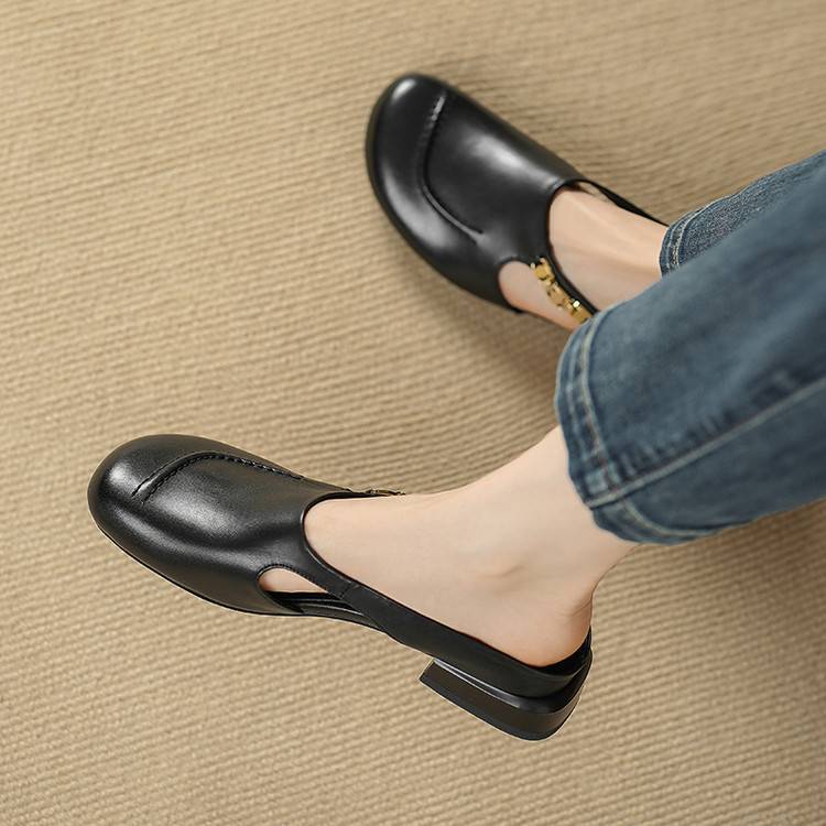 Orli Side Cut-Out Genuine Leather Mules