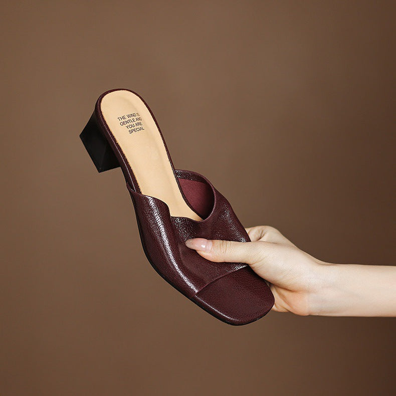 Lori Genuine Leather Open-Toe Mules