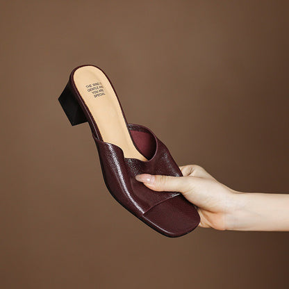 Lori Genuine Leather Open-Toe Mules
