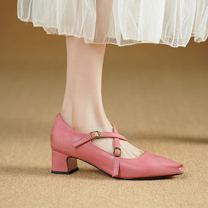 Kesia Genuine Leather Crisscross Strap Heels