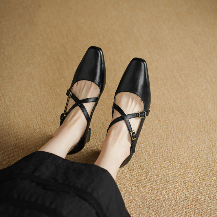 Kesia Genuine Leather Crisscross Strap Heels