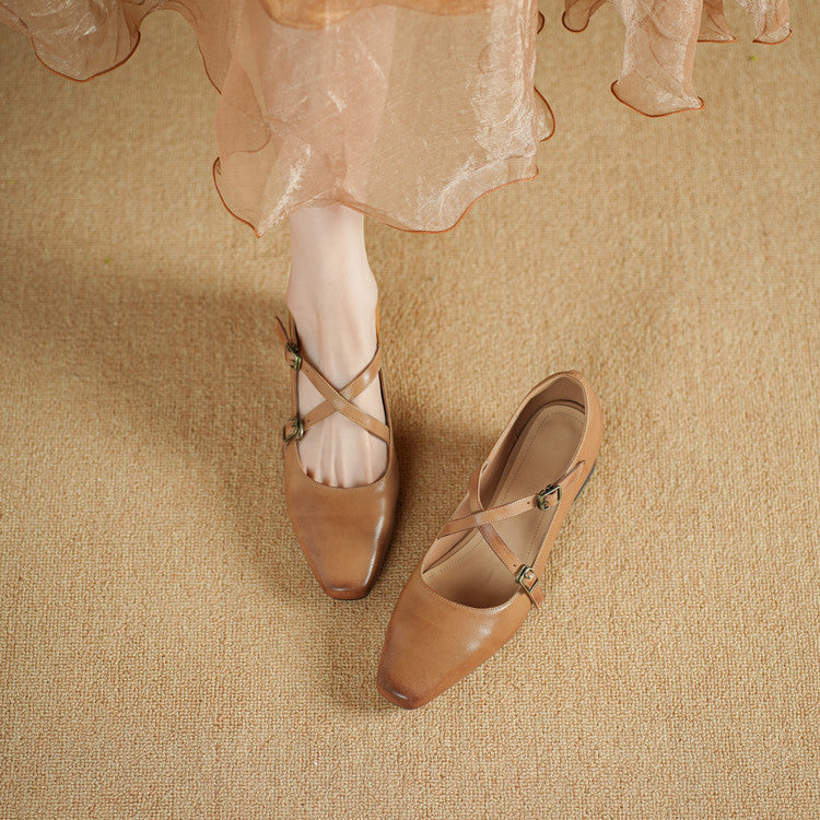 Kesia Genuine Leather Crisscross Strap Heels