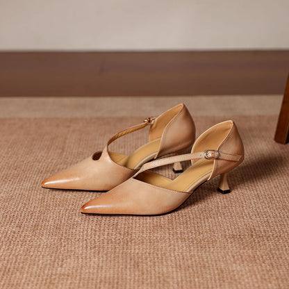 Deve Genuine Leather Crossover Strap Heels
