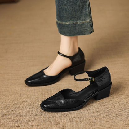 Elra Genuine Leather Mary Jane Heels