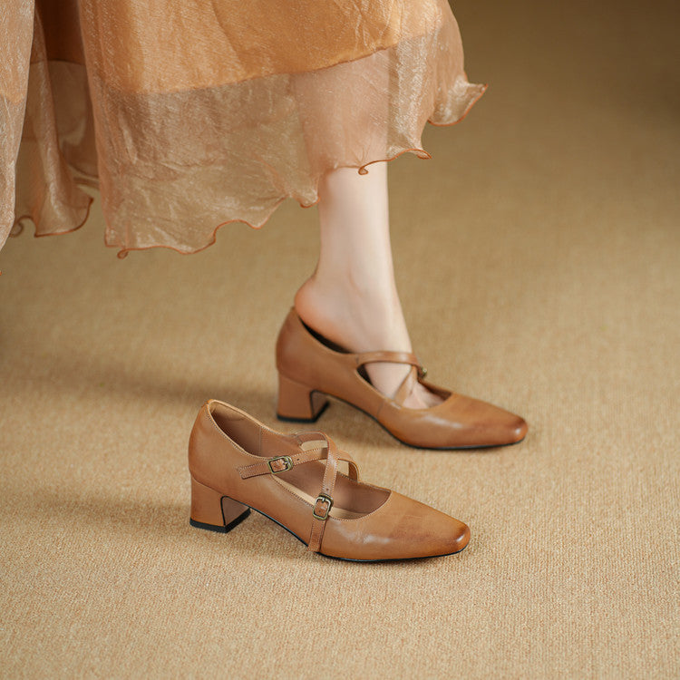 Kesia Genuine Leather Crisscross Strap Heels