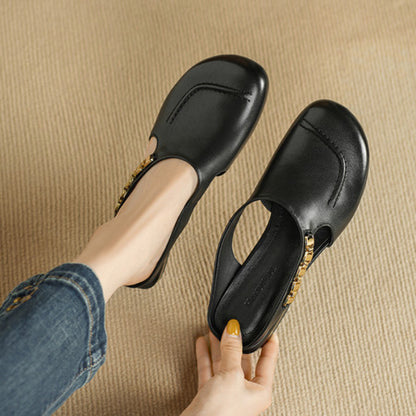 Orli Side Cut-Out Genuine Leather Mules