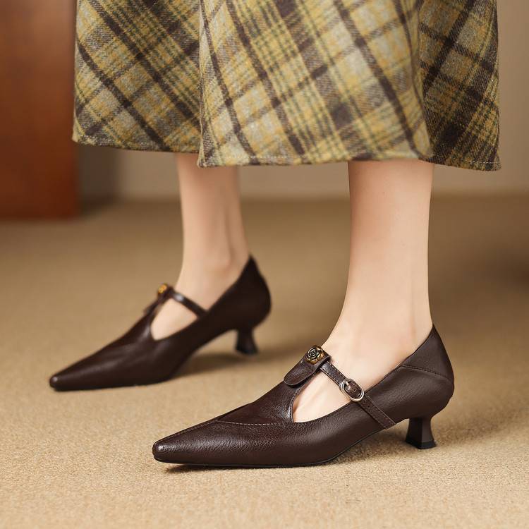 Olia Genuine Leather Kitten Heels