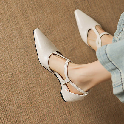 Falia Genuine Leather T-strap Heels