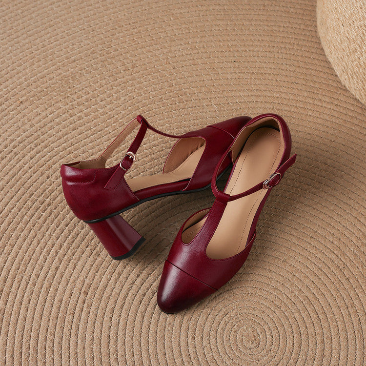 Orena Genuine Leather T-Strap Heels